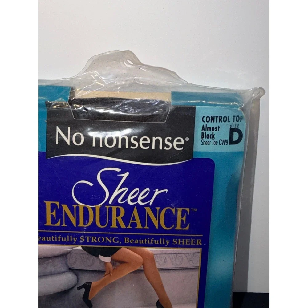 No Nonsense Sheer Endurance Control Top Pantyhose Almost Black Sheer Toe Size D